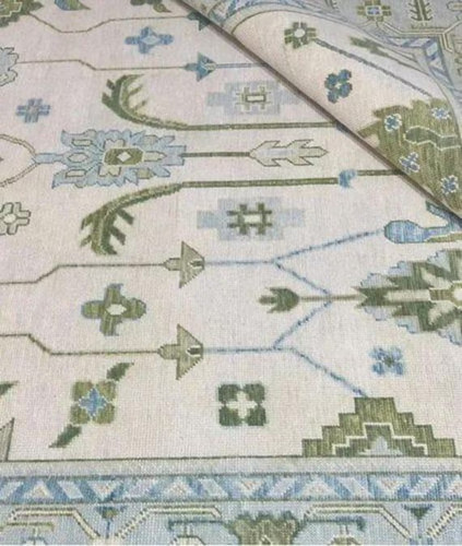 Hand knotted wool oushak rug - hand-knotted,